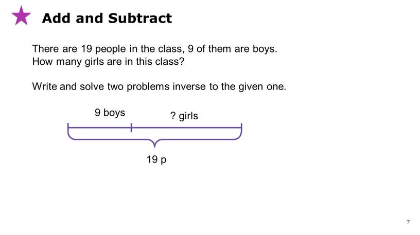 Add and Subtract There are 19 people in the class, 9 of them are boys
