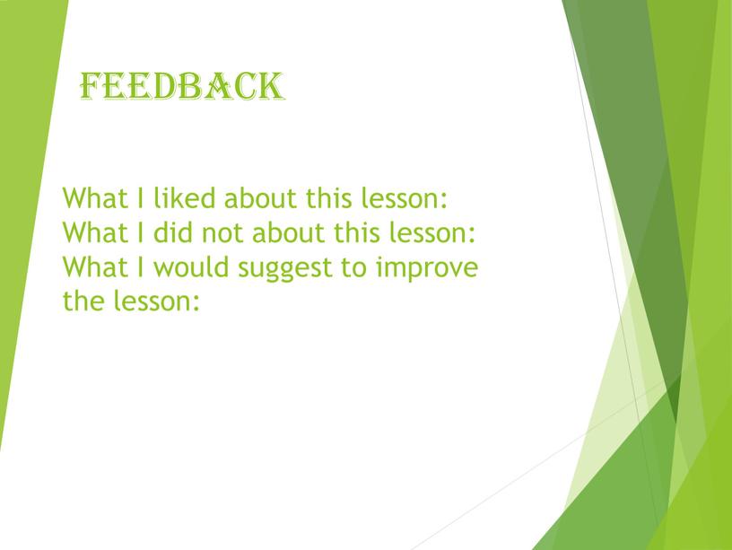 Feedback What I liked about this lesson: