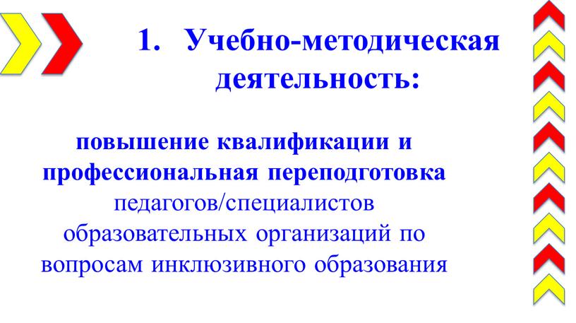 Учебно-методическая деятельность: повышение квалификации и профессиональная переподготовка педагогов/специалистов образовательных организаций по вопросам инклюзивного образования