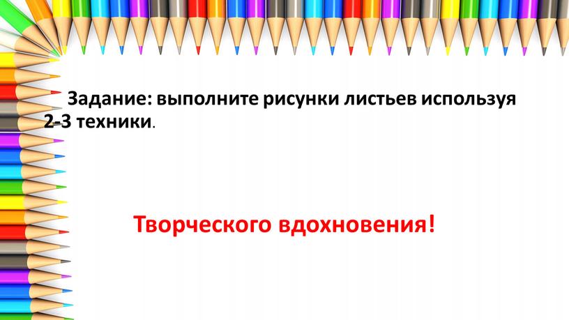 Задание: выполните рисунки листьев используя 2-3 техники