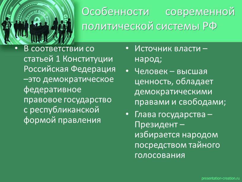 Особенности современной политической системы