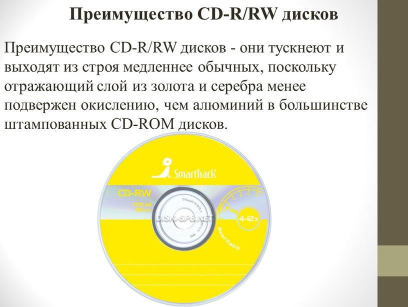 Преимущество CD-R/RW дисков Преимущество