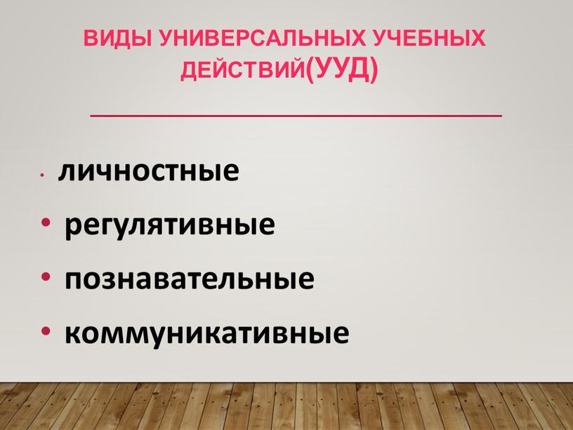 Виды универсальных учебных действий(УУД) личностные регулятивные познавательные коммуникативные