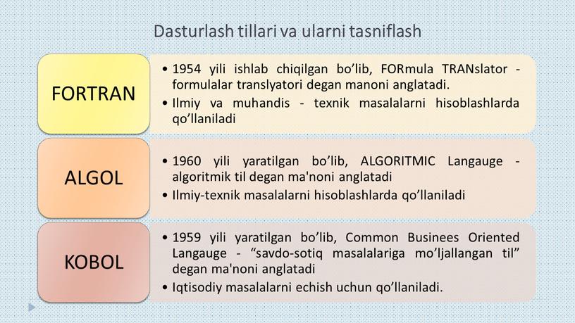 Dasturlash tillari va ularni tasniflash