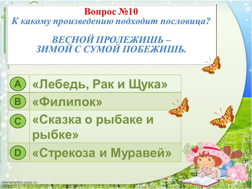 Вопрос №10 К какому произведению подходит пословица?