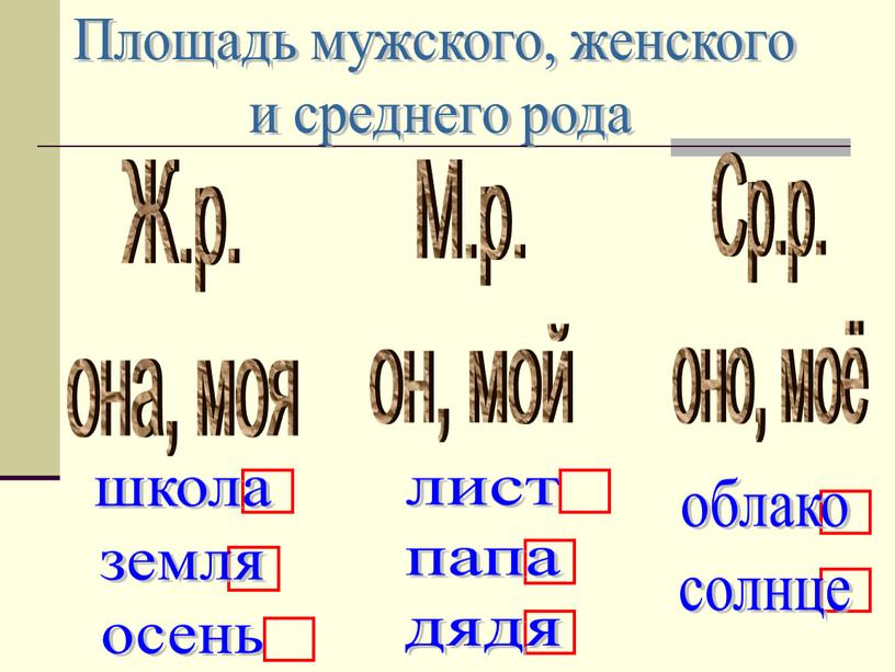 Ж.р. она, моя М.р. он, мой Ср.р