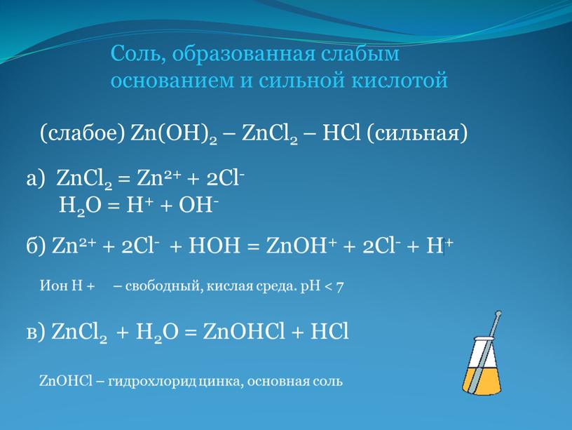 Соль, образованная слабым основанием и сильной кислотой (слабое)