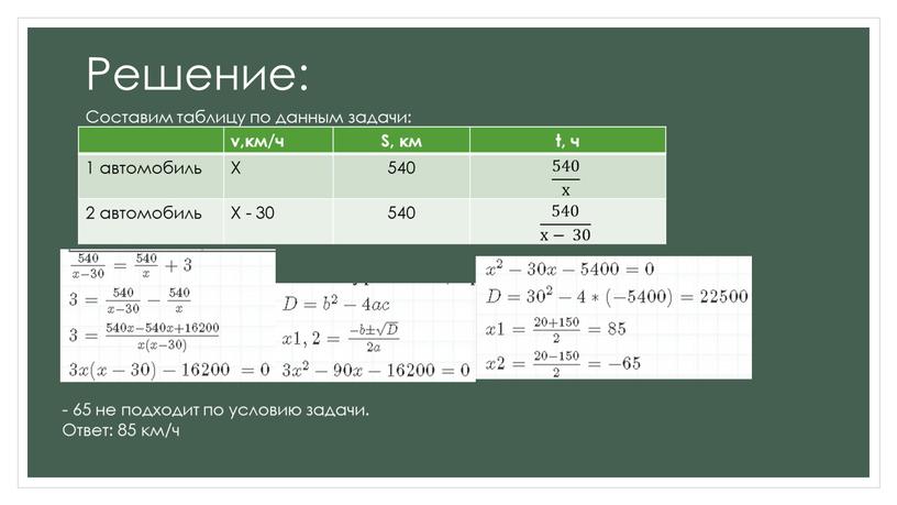 Решение: Составим таблицу по данным задачи: v,км/ч