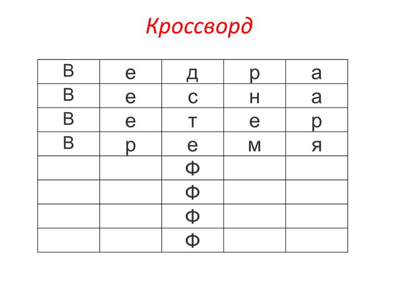 Кроссворд В е д р а с н т е р р е м я