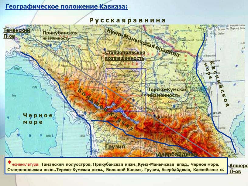 Географическое положение Кавказа: