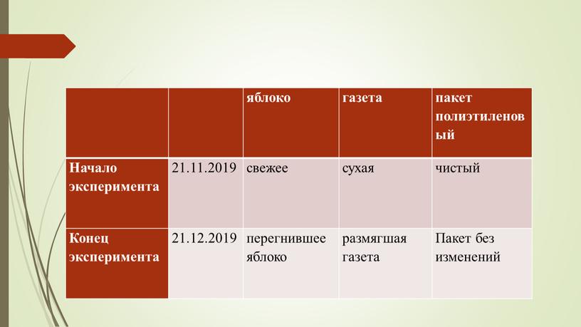 Начало эксперимента 21.11.2019 свежее сухая чистый