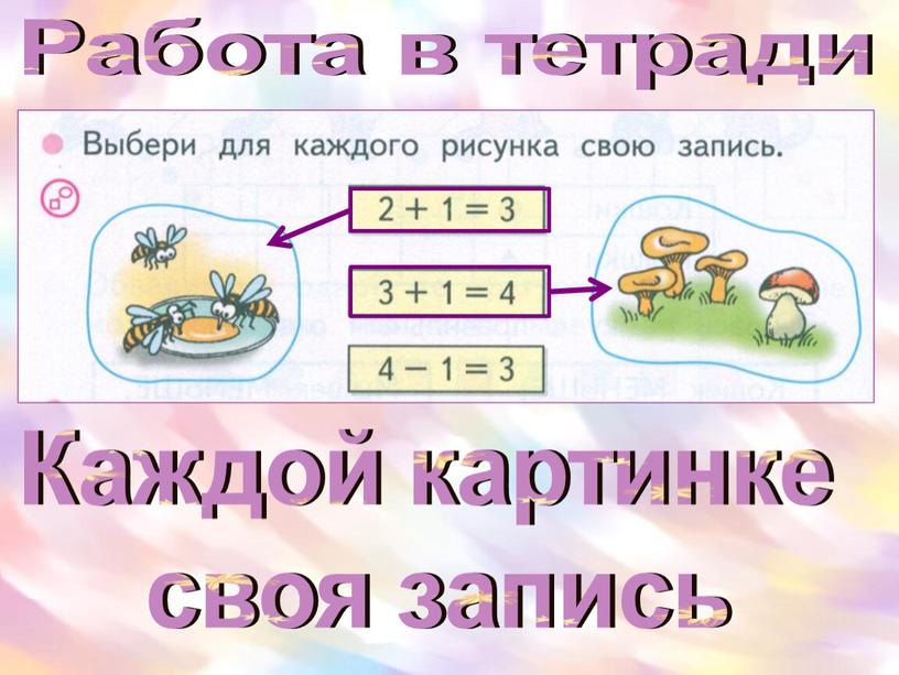 Работа в тетради Каждой картинке своя запись