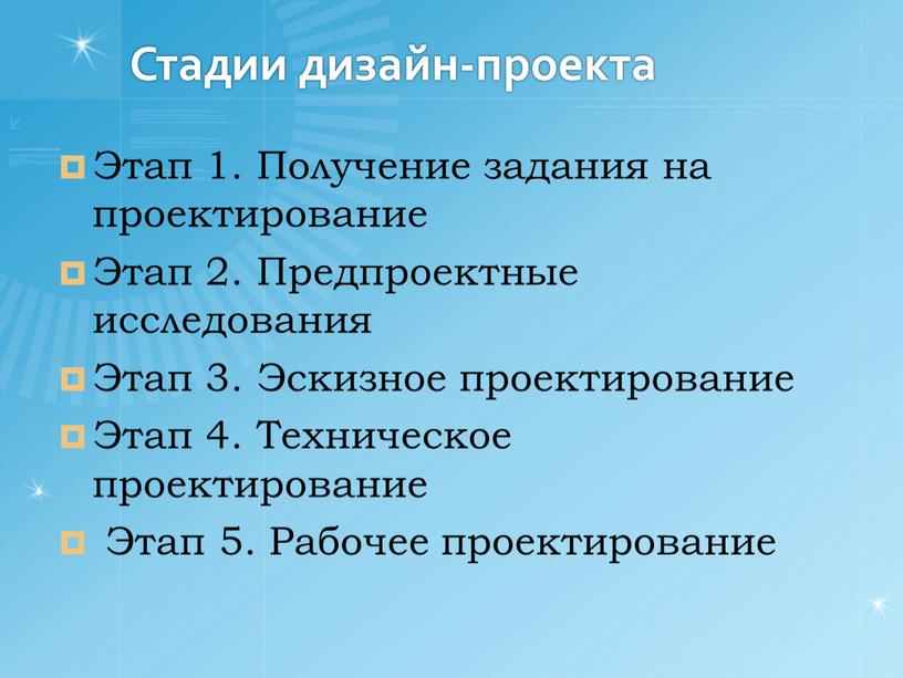 Стадии дизайн-проекта Этап 1. Получение задания на проектирование