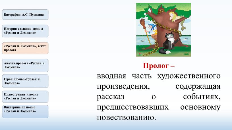 Пролог – вводная часть художественного произведения, содержащая рассказ о событиях, предшествовавших основному повествованию