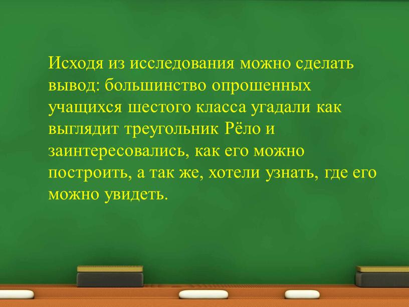 Исходя из исследования можно сделать вывод: большинство опрошенных учащихся шестого класса угадали как выглядит треугольник