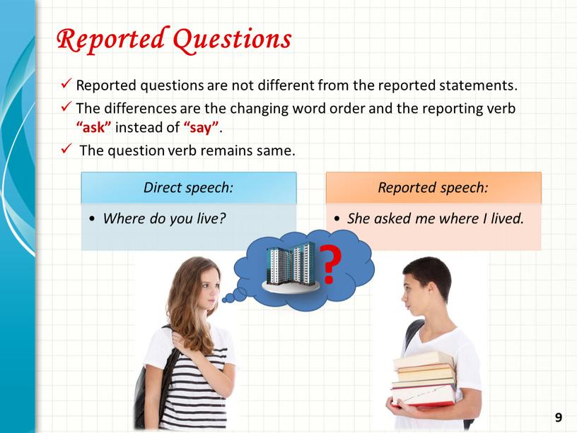 Reported Questions Reported questions are not different from the reported statements