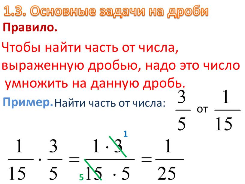 Основные задачи на дроби Правило