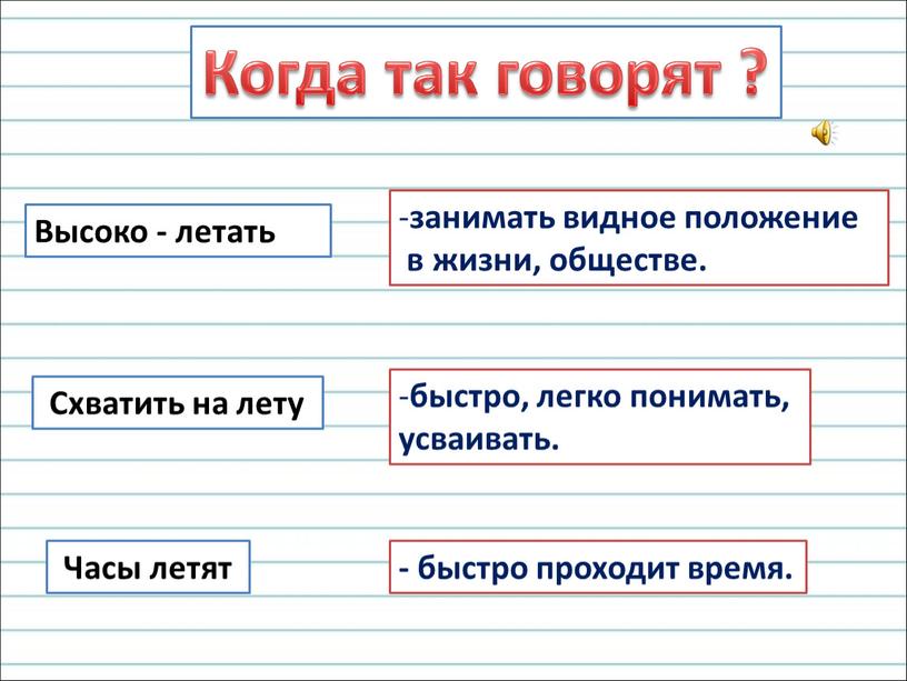 Когда так говорят ? Высоко - летать