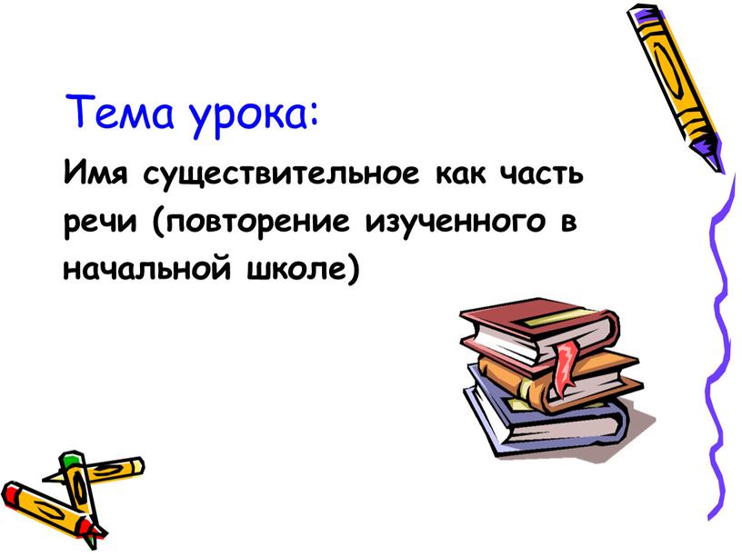 Тема урока: Имя существительное как часть речи (повторение изученного в начальной школе)