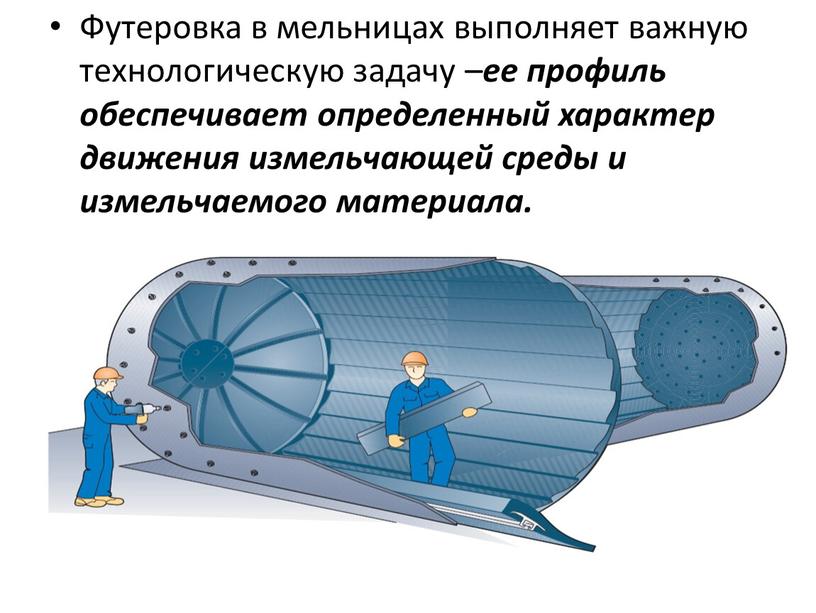 Футеровка в мельницах выполняет важную технологическую задачу – ее профиль обеспечивает определенный характер движения измельчающей среды и измельчаемого материала