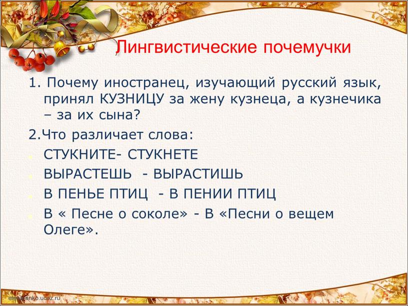 Лингвистические почемучки 1. Почему иностранец, изучающий русский язык, принял