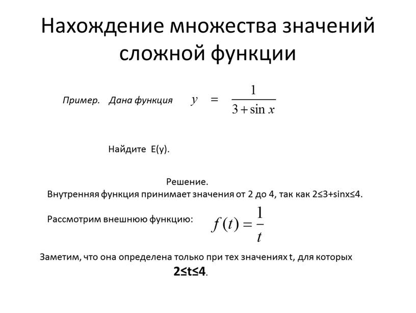 Нахождение множества значений сложной функции