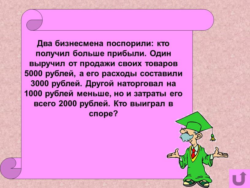 Два бизнесмена поспорили: кто получил больше прибыли