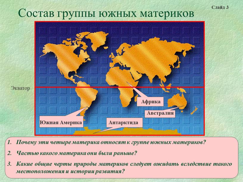 Состав группы южных материков