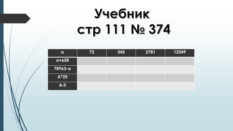 Учебник стр 111 № 374 а 72 345 2781 12549 а+658 78963-а