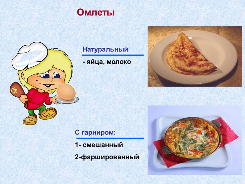 Омлеты Натуральный - яйца, молоко