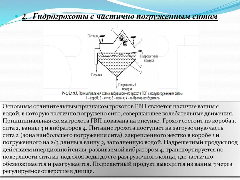 Гидрогрохоты с частично погруженным ситом