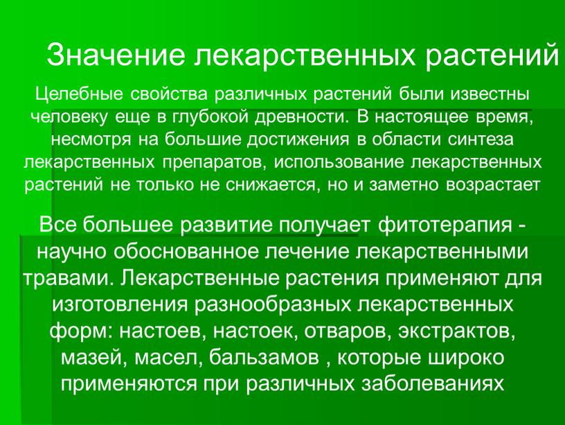 Целебные свойства различных растений были известны человеку еще в глубокой древности