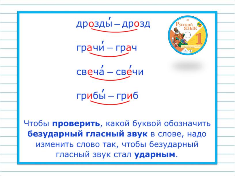 Презентация к уроку русского языка по теме "Обозначение безударного гласного на письме" - 1 класс