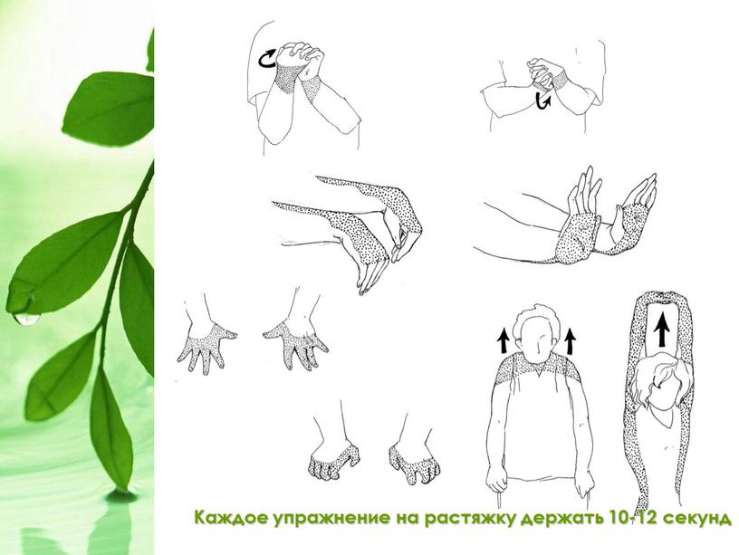 Каждое упражнение на растяжку держать 10-12 секунд