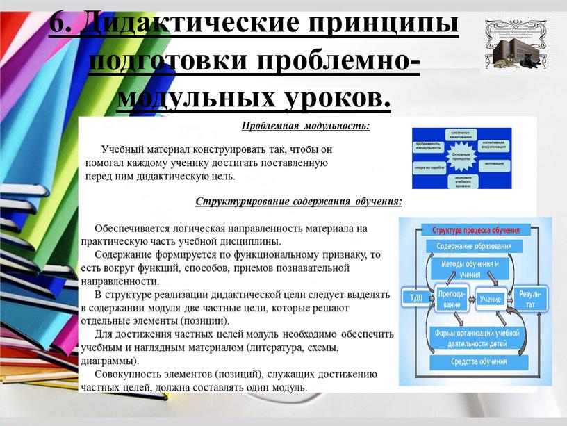 Дидактические принципы подготовки проблемно-модульных уроков