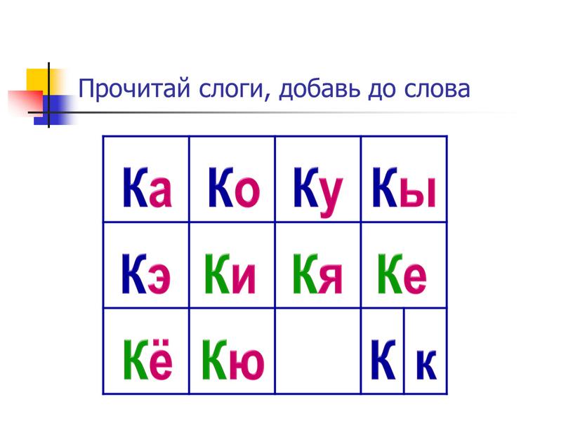 Прочитай слоги, добавь до слова