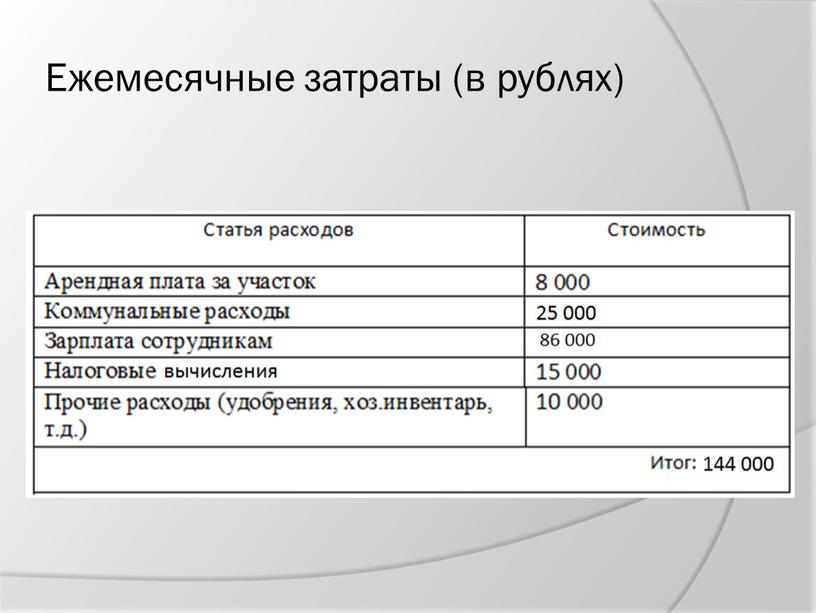 Ежемесячные затраты (в рублях)