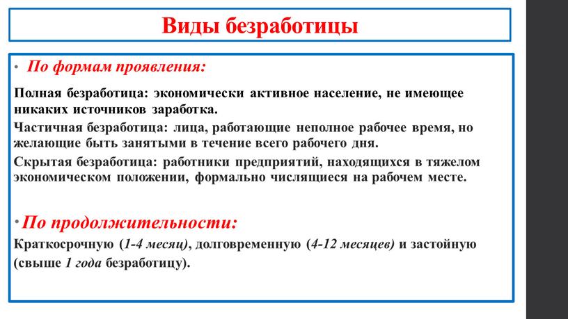 Виды безработицы По формам проявления: