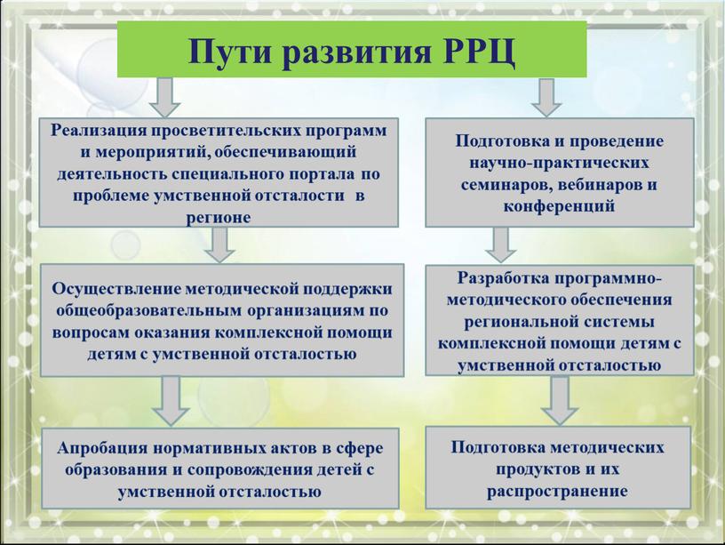 Пути развития РРЦ Реализация просветительских программ и мероприятий, обеспечивающий деятельность специального портала по проблеме умственной отсталости в регионе