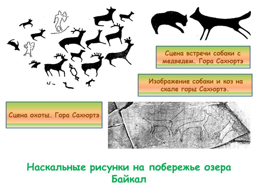 Наскальные рисунки на побережье озера