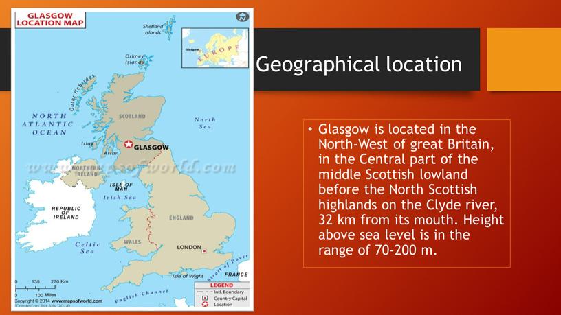 Geographical location Glasgow is located in the