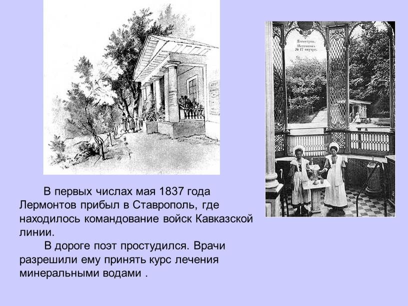 В первых числах мая 1837 года Лермонтов прибыл в