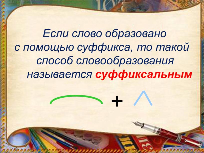 Если слово образовано с помощью суффикса, то такой способ словообразования называется суффиксальным +