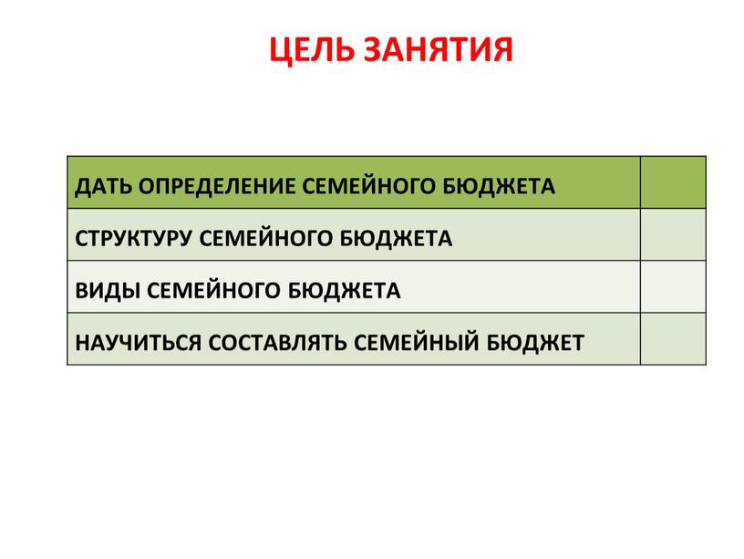 ЦЕЛЬ ЗАНЯТИЯ ДАТЬ ОПРЕДЕЛЕНИЕ СЕМЕЙНОГО