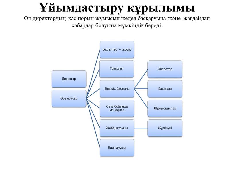 Ол директордың кәсіпорын жұмысын жедел басқаруына және жағдайдан хабардар болуына мүмкіндік береді