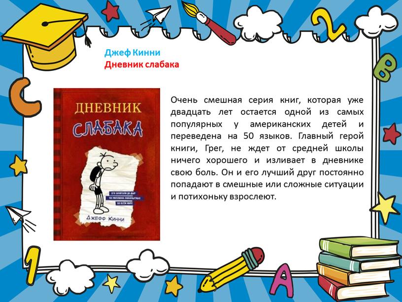 Джеф Кинни Дневник слабака Очень смешная серия книг, которая уже двадцать лет остается одной из самых популярных у американских детей и переведена на 50 языков