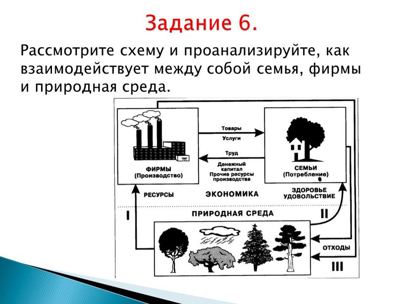 Рассмотрите схему и проанализируйте, как взаимодействует между собой семья, фирмы и природная среда