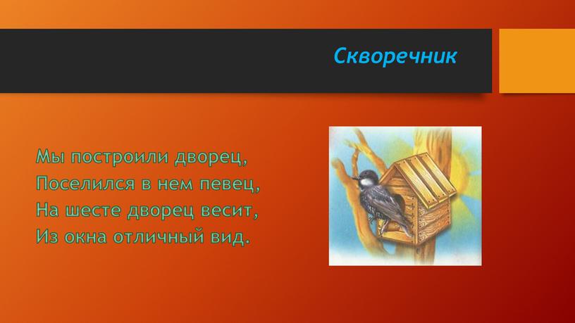 Скворечник Мы построили дворец,