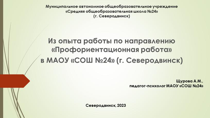 Муниципальное автономное общеобразовательное учреждение «Средняя общеобразовательная школа №24» (г