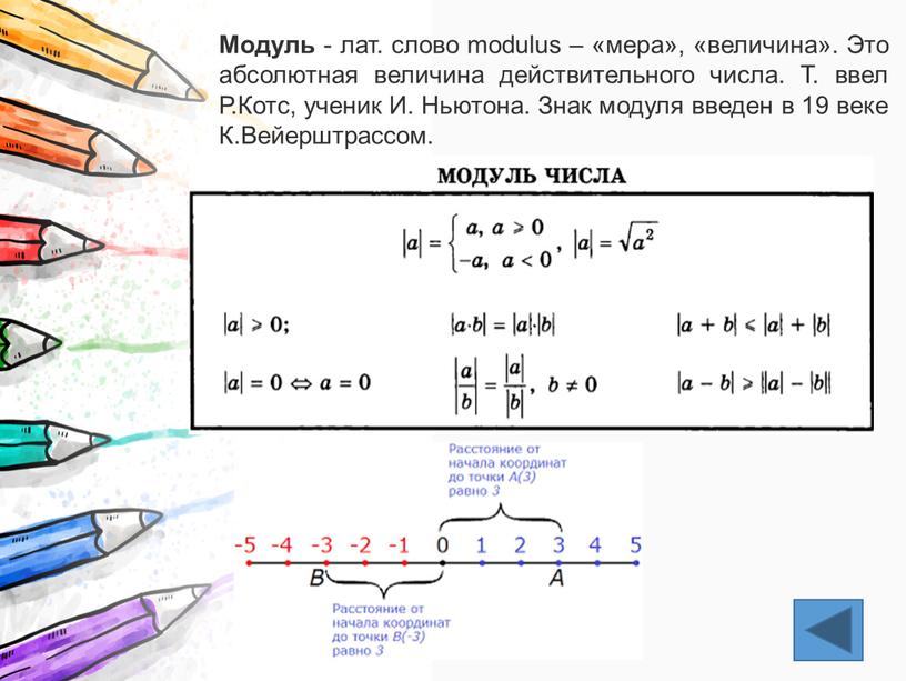 Модуль - лат. слово modulus – «мера», «величина»